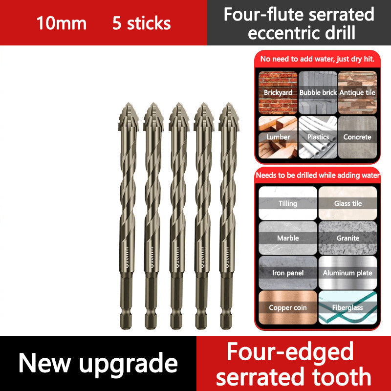 🔥High-Strength 4-Flute Serrated Eccentric Drill Bit Kit - Durable & Versatile for All DIY Projects