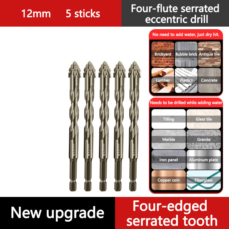 🔥High-Strength 4-Flute Serrated Eccentric Drill Bit Kit - Durable & Versatile for All DIY Projects