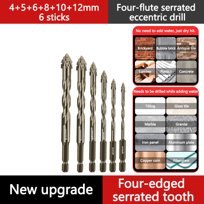 🔥High-Strength 4-Flute Serrated Eccentric Drill Bit Kit - Durable & Versatile for All DIY Projects