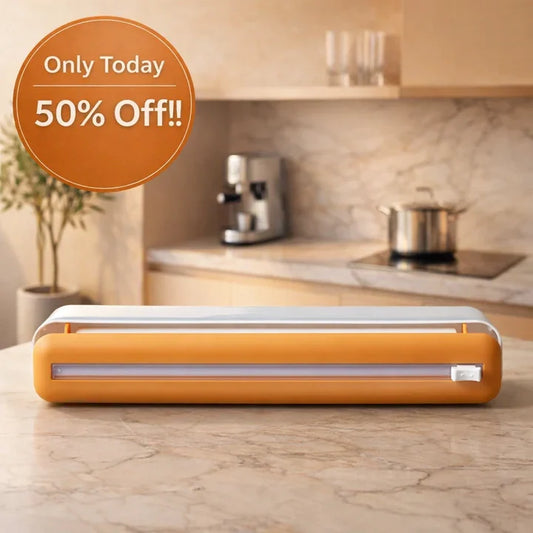 Adjustable Plastic Wrap Dispenser with Dual Slide Cutter