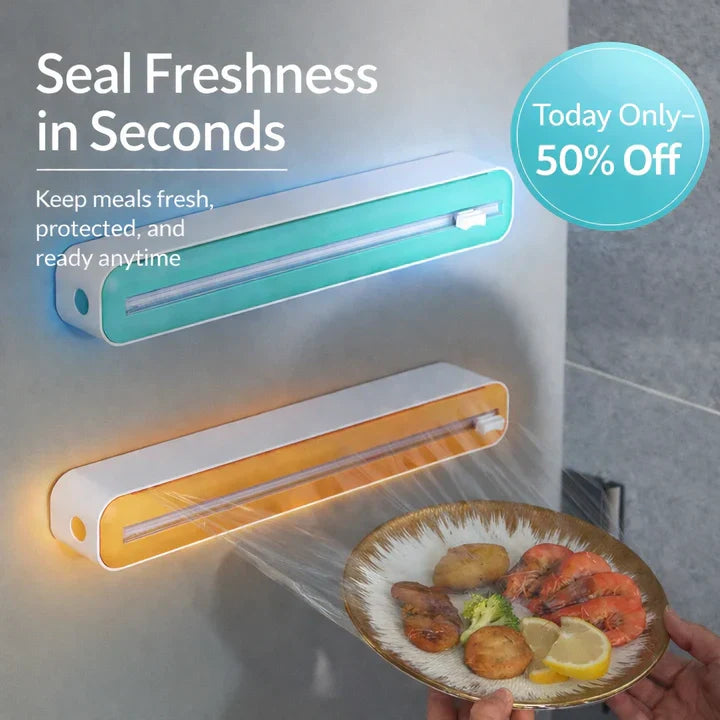 Adjustable Plastic Wrap Dispenser with Dual Slide Cutter