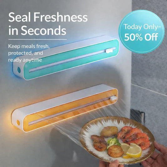 Adjustable Plastic Wrap Dispenser with Dual Slide Cutter