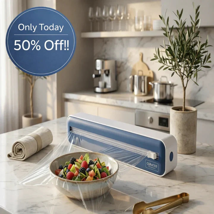 Adjustable Plastic Wrap Dispenser with Dual Slide Cutter