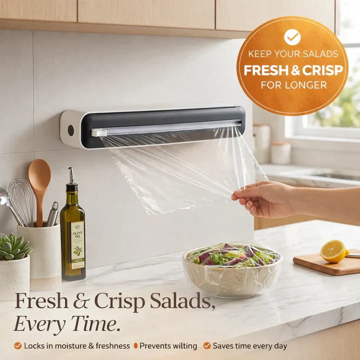 Adjustable Plastic Wrap Dispenser with Dual Slide Cutter