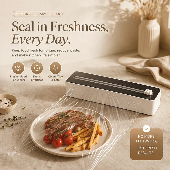 Adjustable Plastic Wrap Dispenser with Dual Slide Cutter